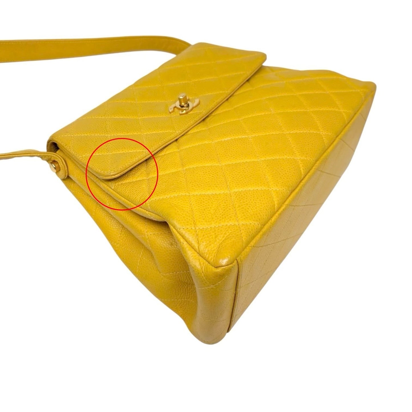 CHANEL Vintage CC Logo Turnlock Quilted Flap Shoulder Bag Yellow Gold Leather