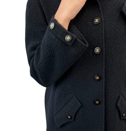 CHANEL Vintage 95A CC Mark Logo Jacket #38 Mohair Wool Black Gold Button