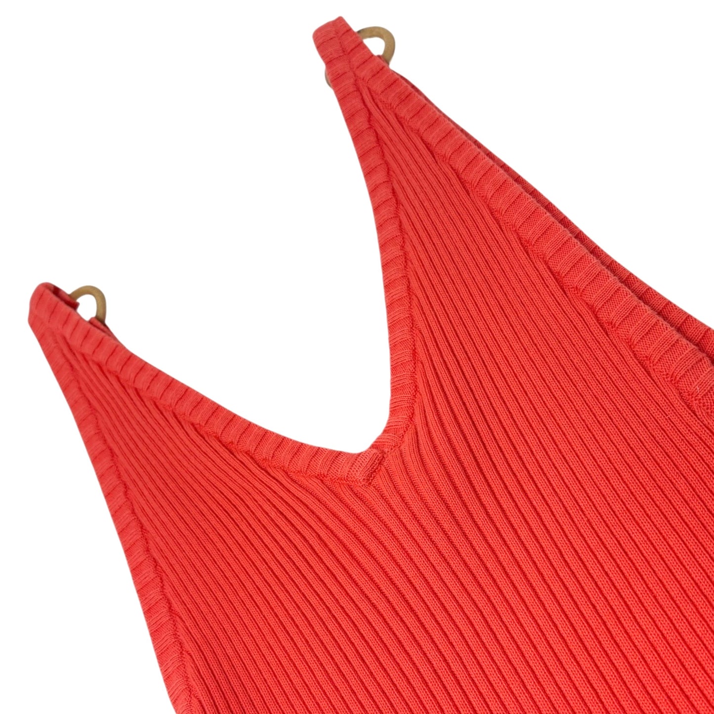 CHANEL Vintage 01C CC Gold Ring Knit Ribed Tank Camisole Top #40 Orange Cotton