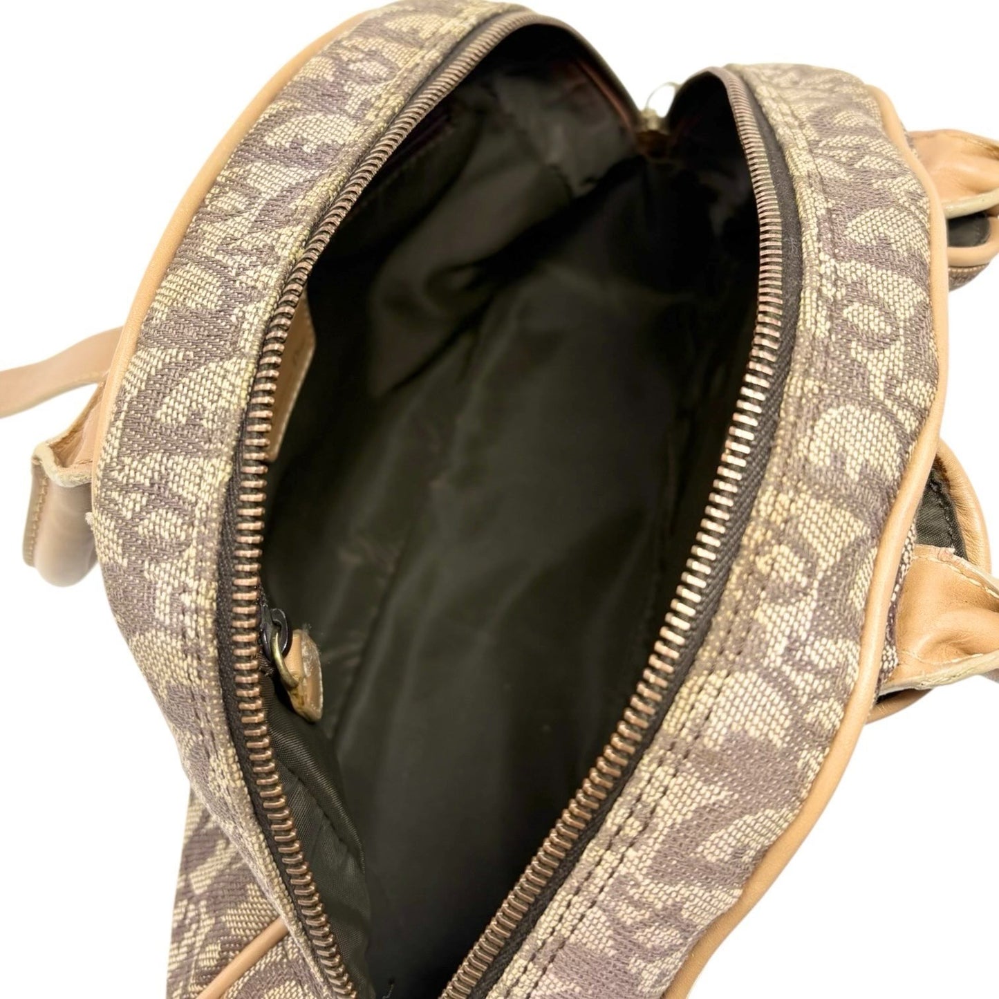 Christian Dior Vintage 2002 Trotter Monogram Double Saddle Bowler Bag Beige