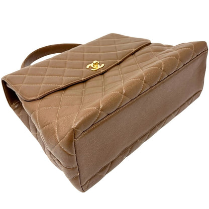 CHANEL Vintage CC Turnlock Quilted Top Handle Bag Brown Gold Leather 902334