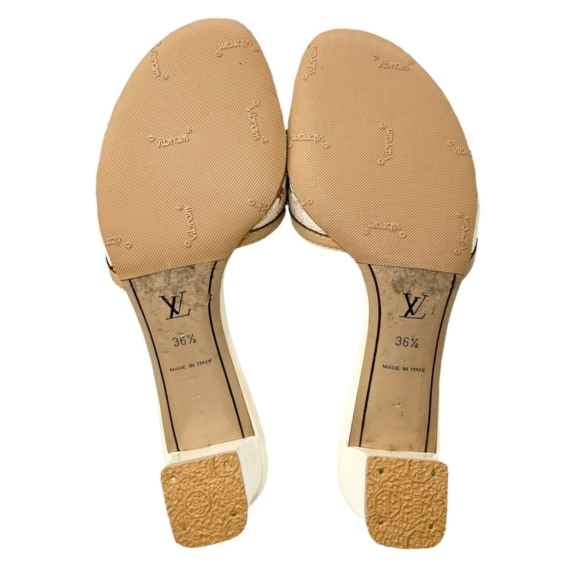 LOUIS VUITTON Vintage Logo Monogram Multicolor Sandals #36-36.5 White Leather