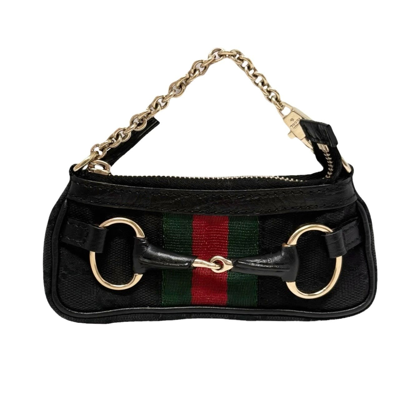 GUCCI Vintage GG Web Strip Horsebit Micro Pouch Coin Purse Black Silver 902279