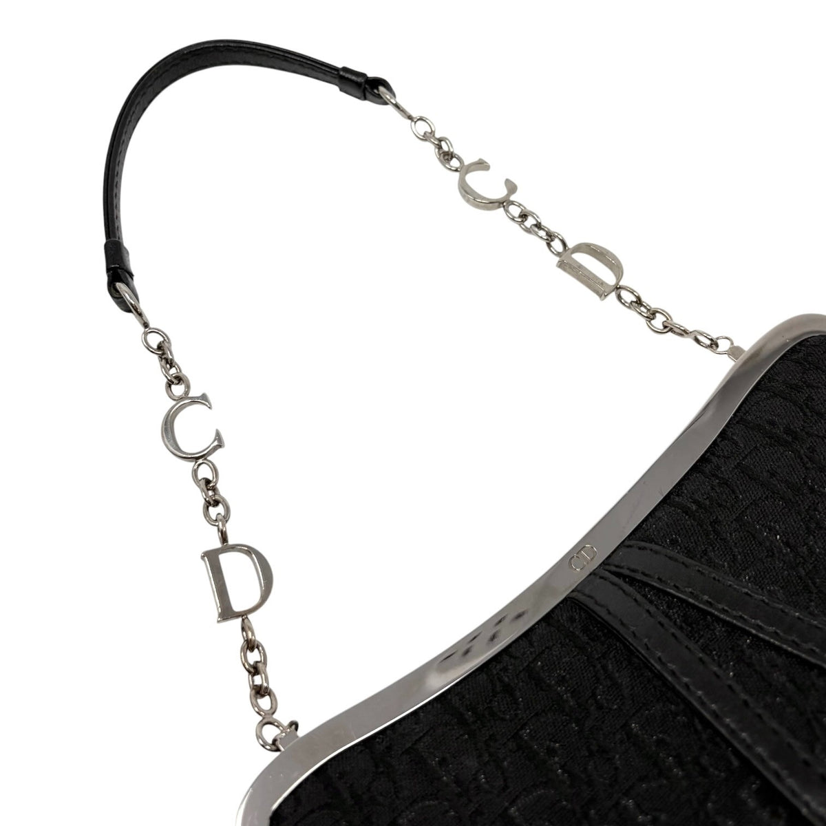 Christian Dior Vintage 2003 Trotter Monogram Chain Mini Saddle Bag Black 902379