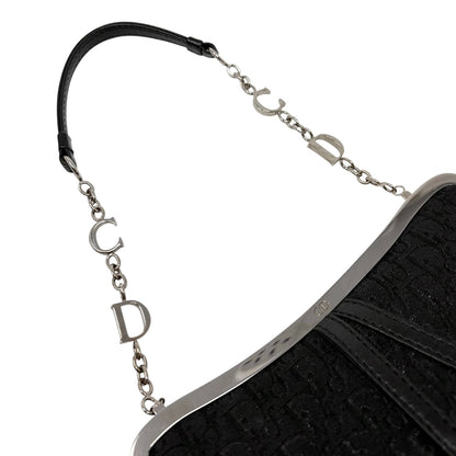Christian Dior Vintage 2003 Trotter Monogram Chain Mini Saddle Bag Black 902379