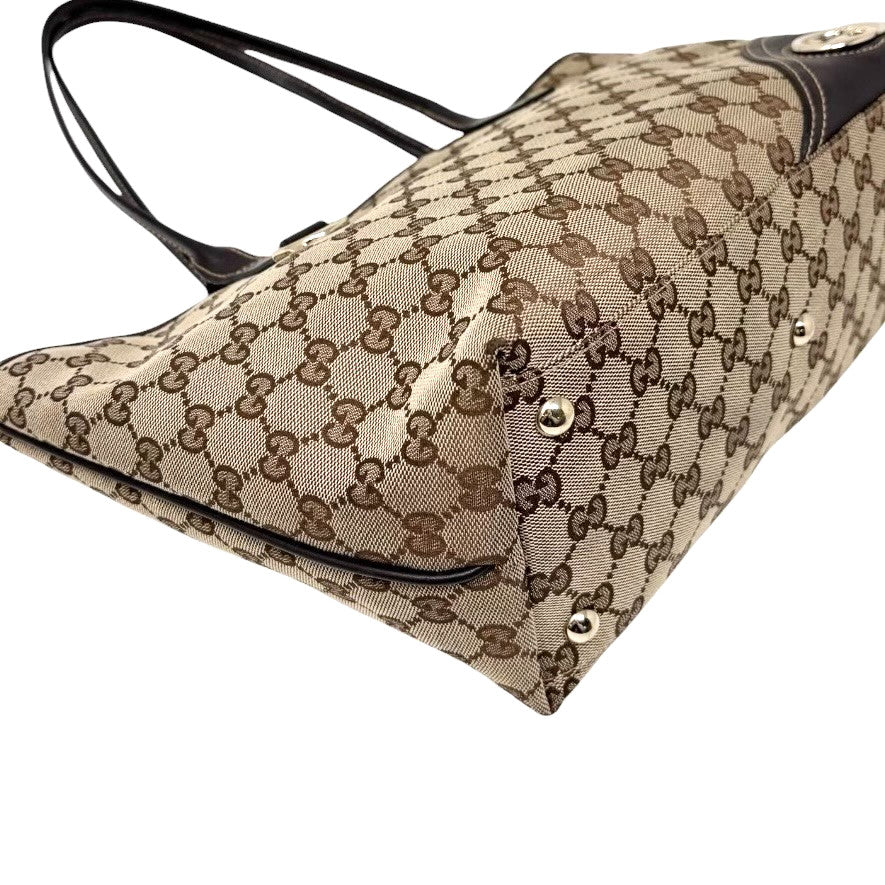 GUCCI Vintage GG Monogram Tote Shoulder Bag Brown Beige Canvas Leather 902829