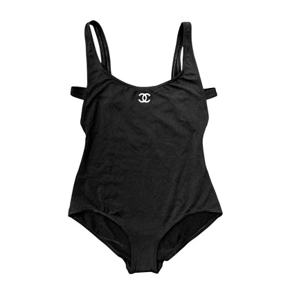 CHANEL Vintage 98P CC Logo Swimwear Swimsuit One-piece #40 Black Nylon 902283