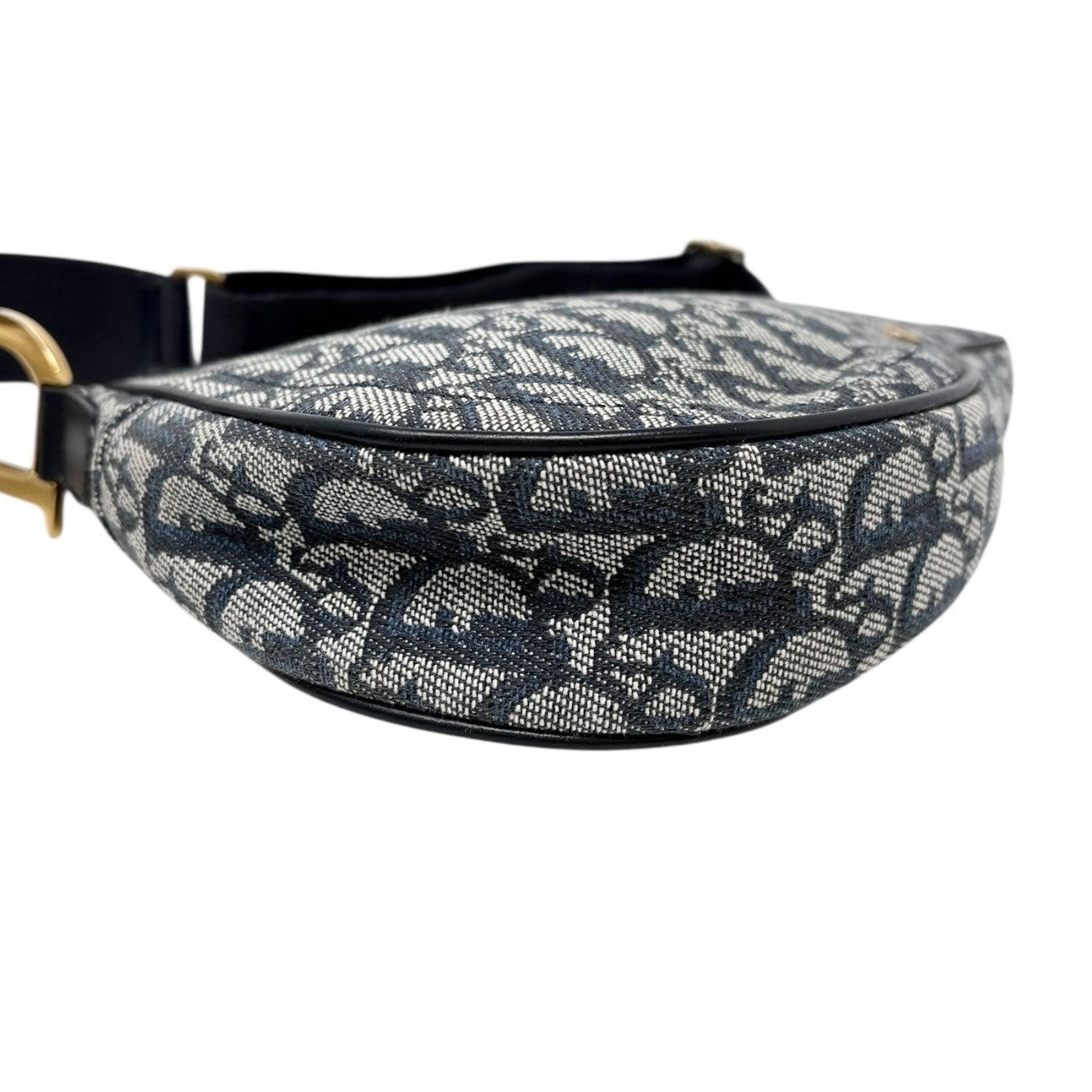 Christian Dior Vintage 2004 Trotter Monogram Saddle Bag Dark Blue Gold Canvas