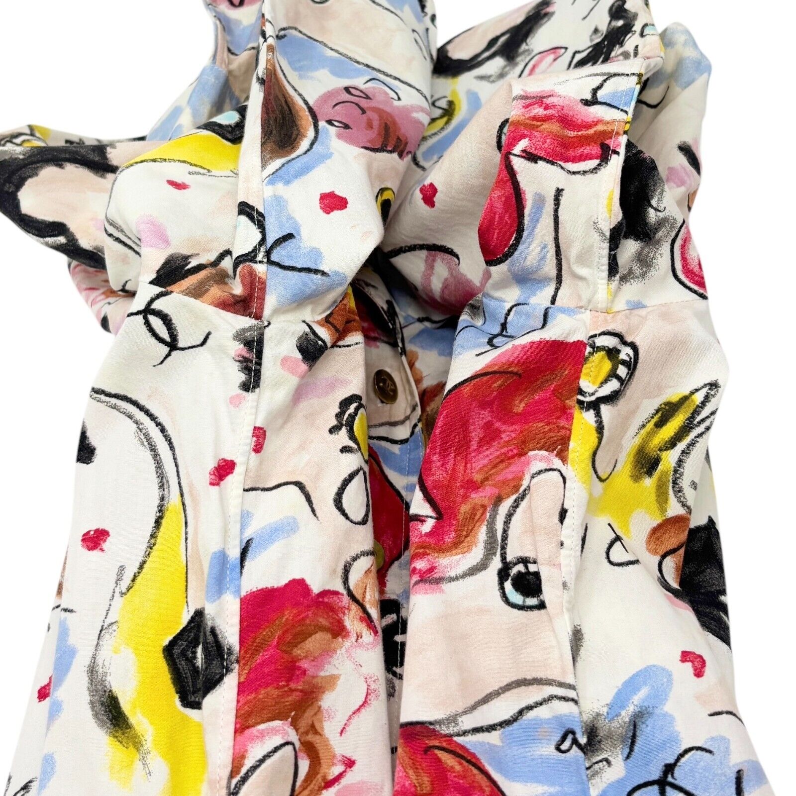 CHANEL Vintage 1995 CC Logo Multicolor Shirt Long Sleeve Top Cotton White Gold