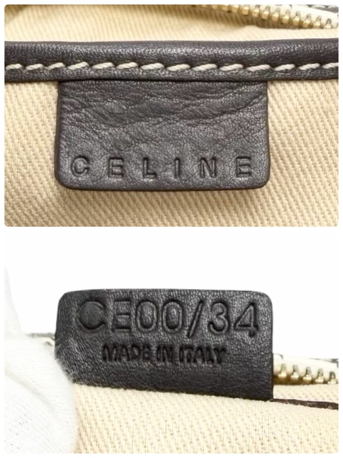 CELINE Vintage Macadam Monogram Shoulder Bag Pochette White Brown PVC 902075