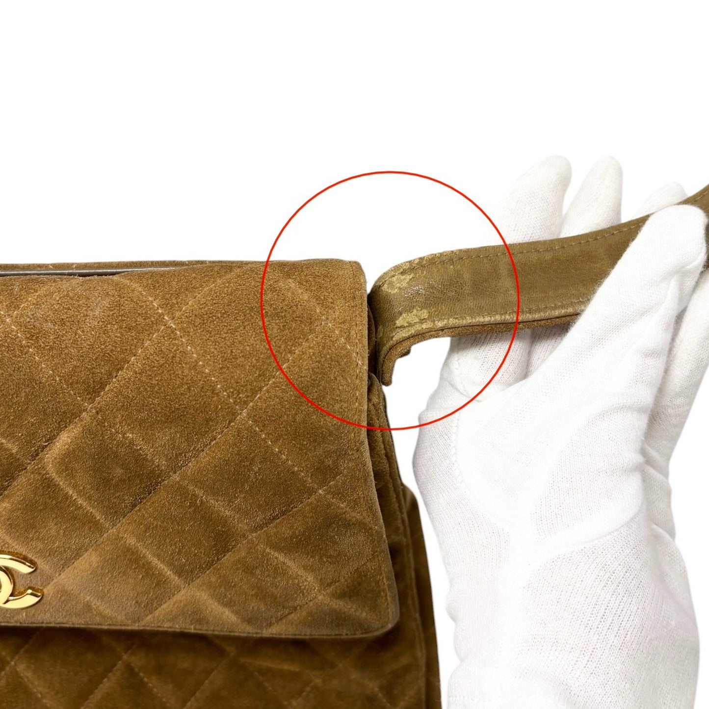 CHANEL Vintage CC Logo Turnlock Quilted Suede Flap Shoulder Bag Brown 902580