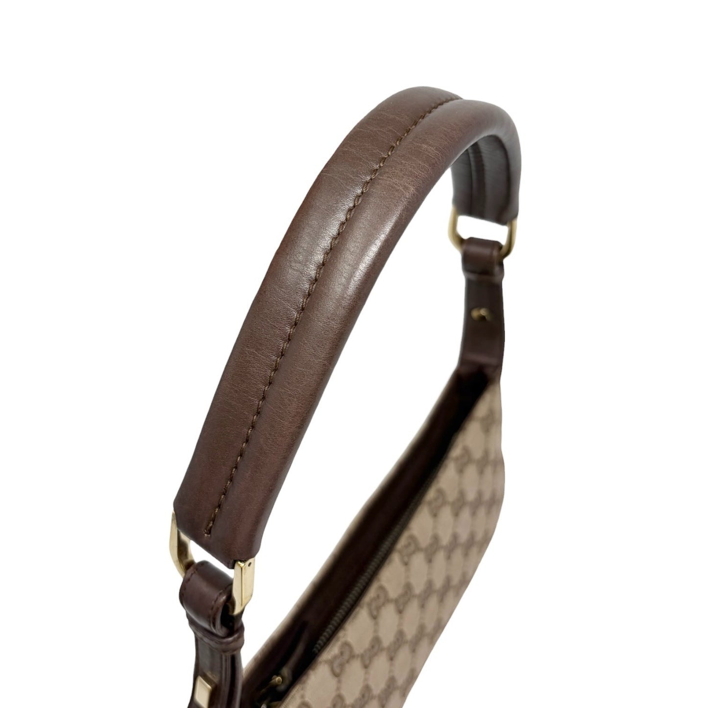GUCCI Vintage GG Monogram Logo Canvas Shoulder Bag Leather Brown Gold 902399