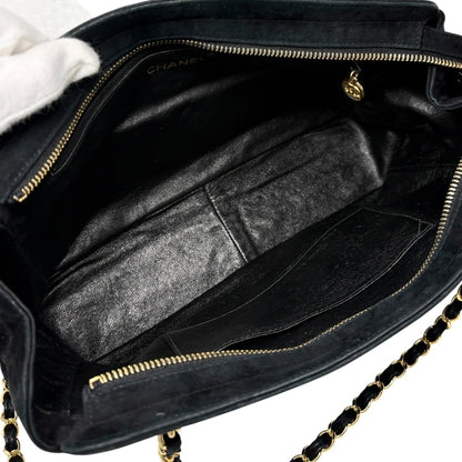 CHANEL Vintage CC Logo Quilted Chain Shoulder Bag Black Gold Suede 901890