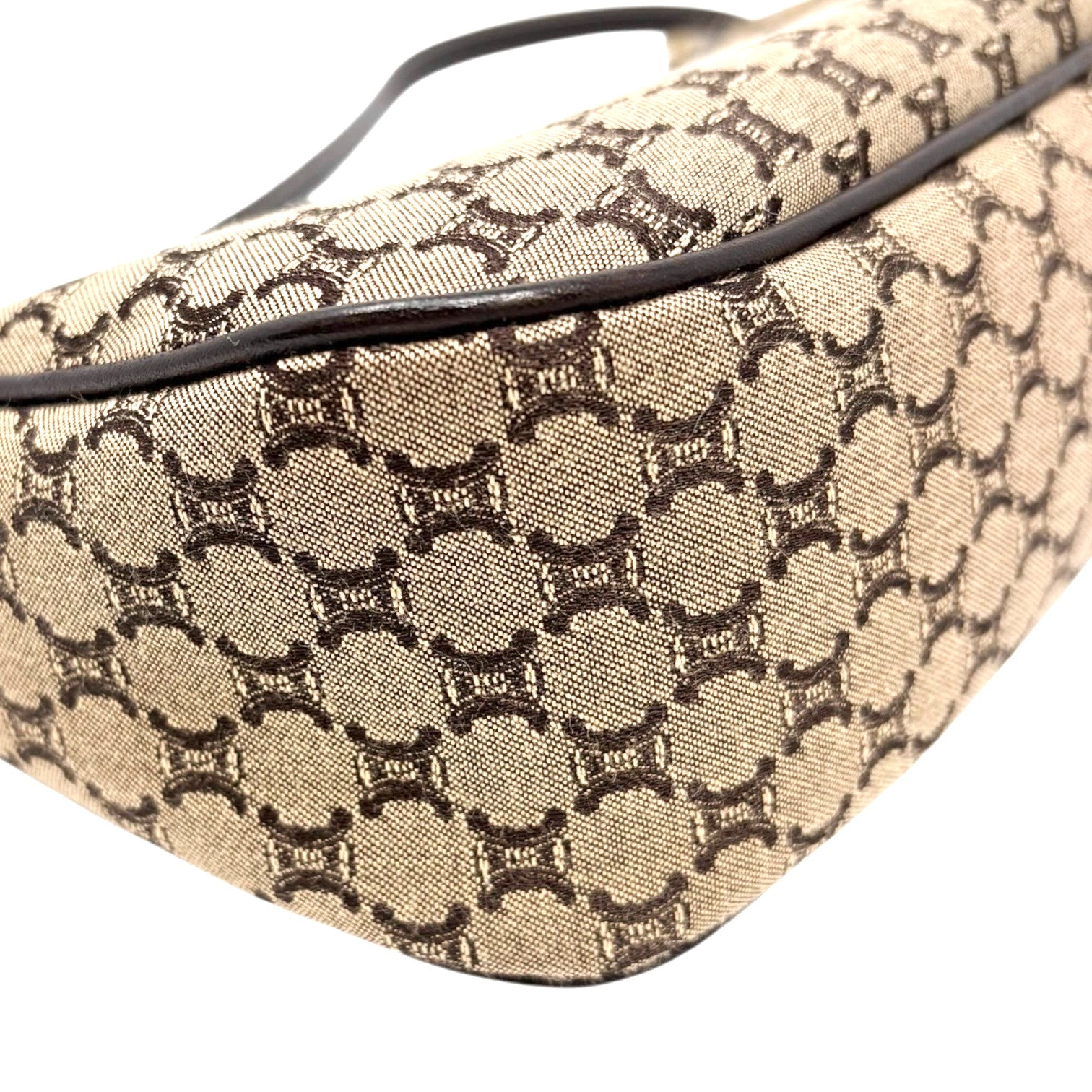 CELINE Vintage Macadam Monogram Shoulder Mini Bag Pochette Brown Canvas Leather