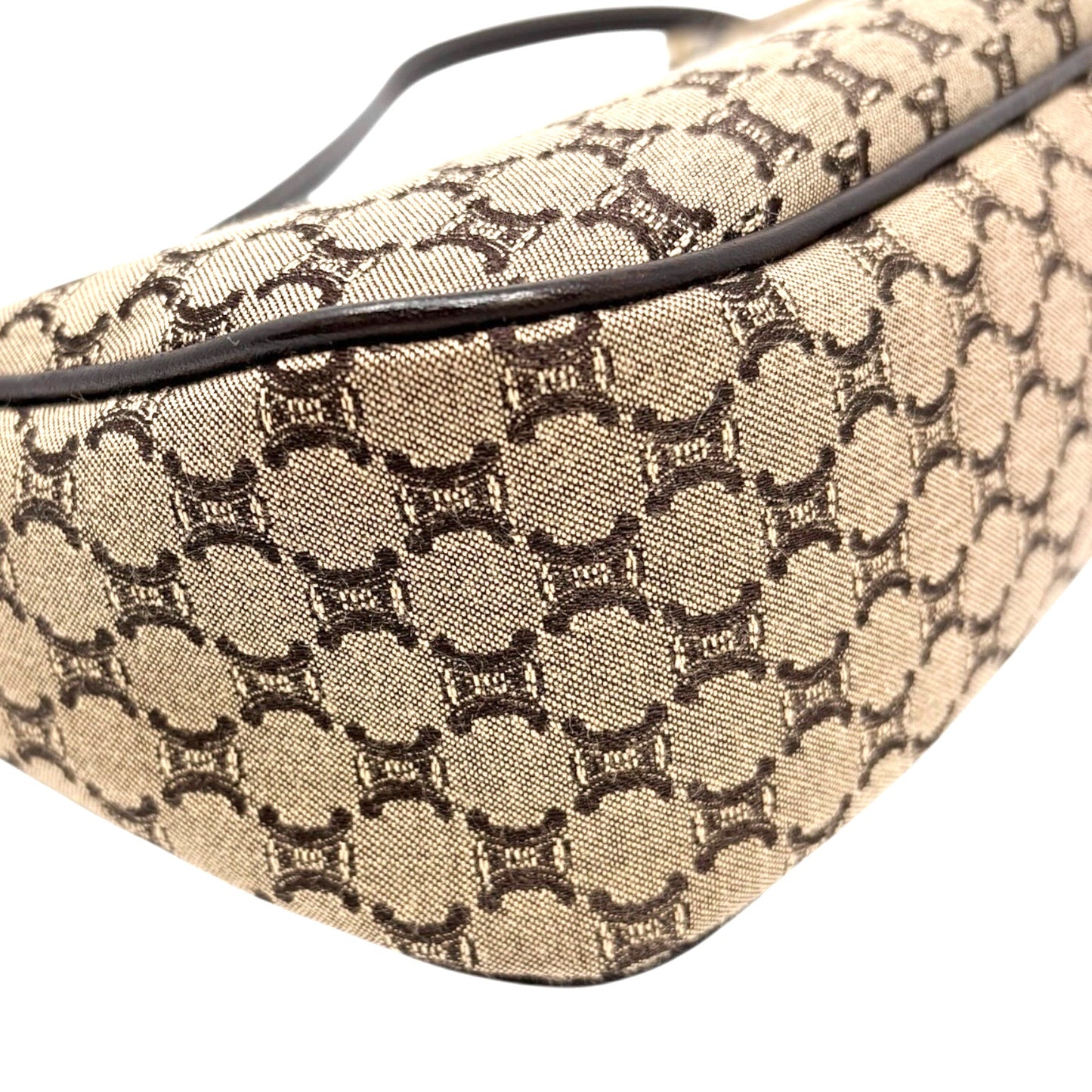 CELINE Vintage Macadam Monogram Shoulder Mini Bag Pochette Brown Canvas Leather