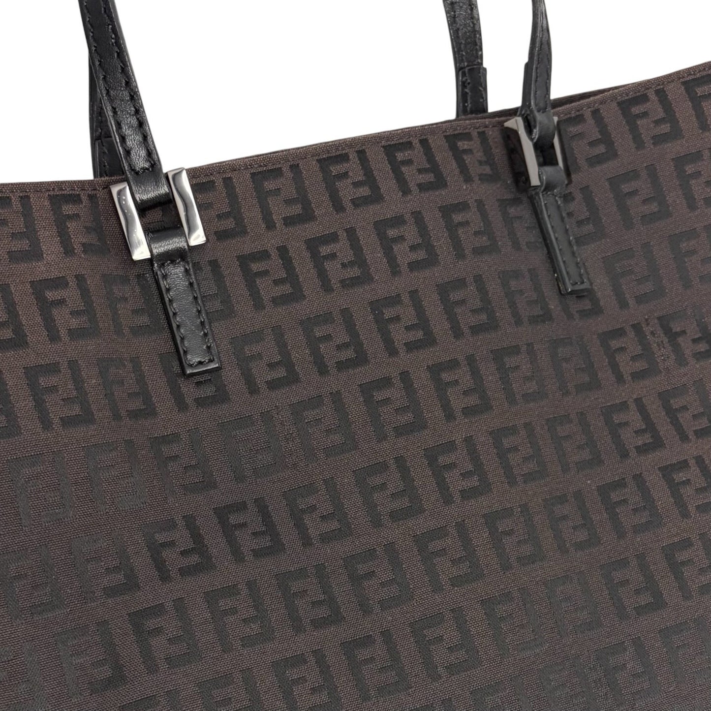 FENDI Vintage FF Logo Zucchino Monogram Tote Hand Bag Brown Black 902444