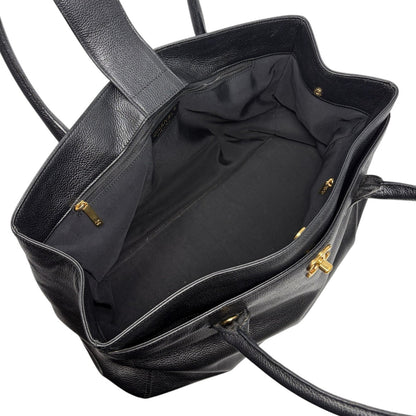 CHANEL CC Turnlock Executive Tote Shoulder Bag Black Gold Leather 902459