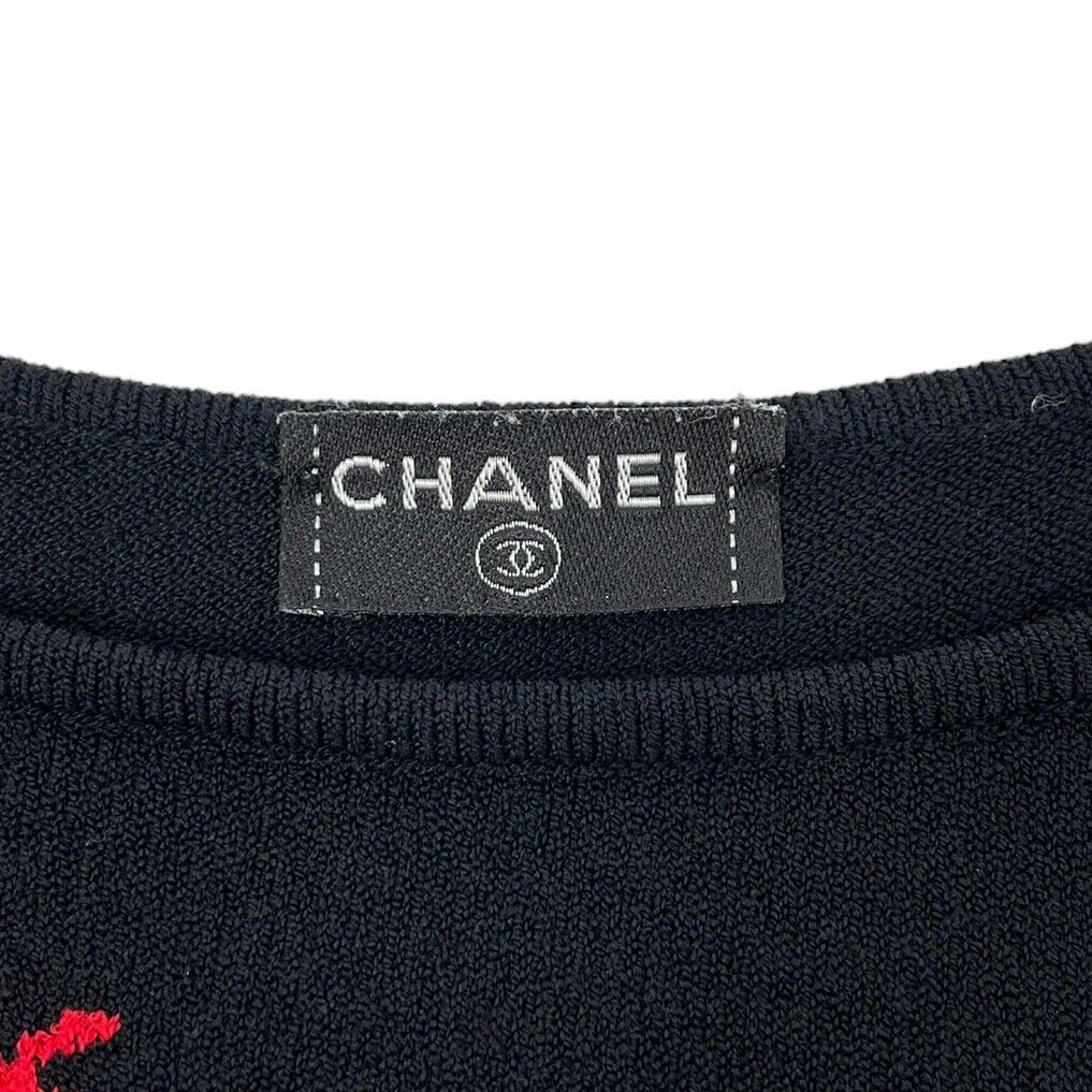 CHANEL Vintage 04P CC Mark Logo Ladybugs Knit Tank Top Black Red Cotton Rank AB+