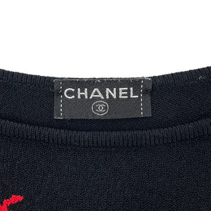 CHANEL Vintage 04P CC Mark Logo Ladybugs Knit Tank Top Black Red Cotton Rank AB+