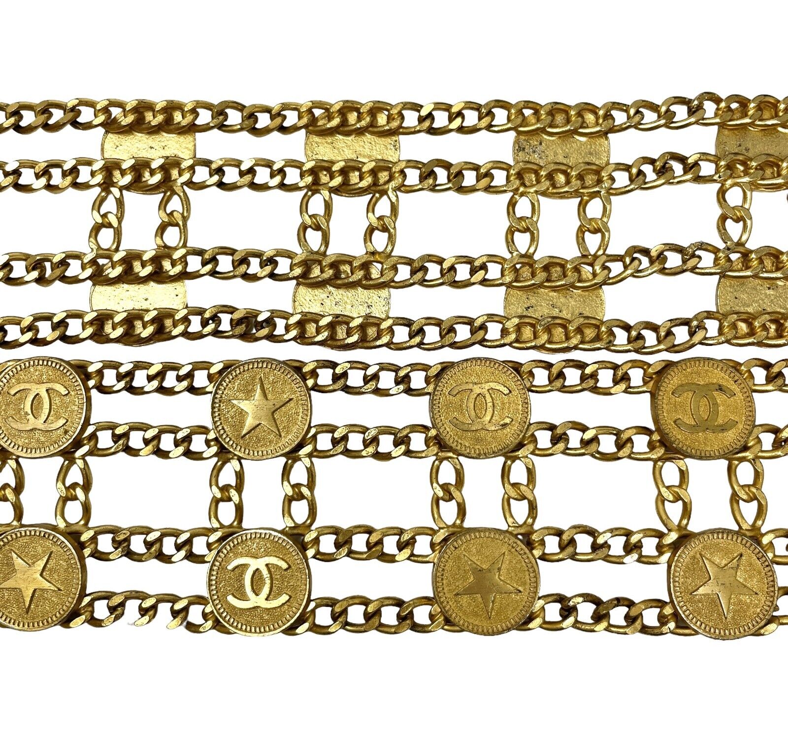 CHANEL Vintage 01P CC Logo Chain Belt Accessory Star Medal Gold Metal Rank AB