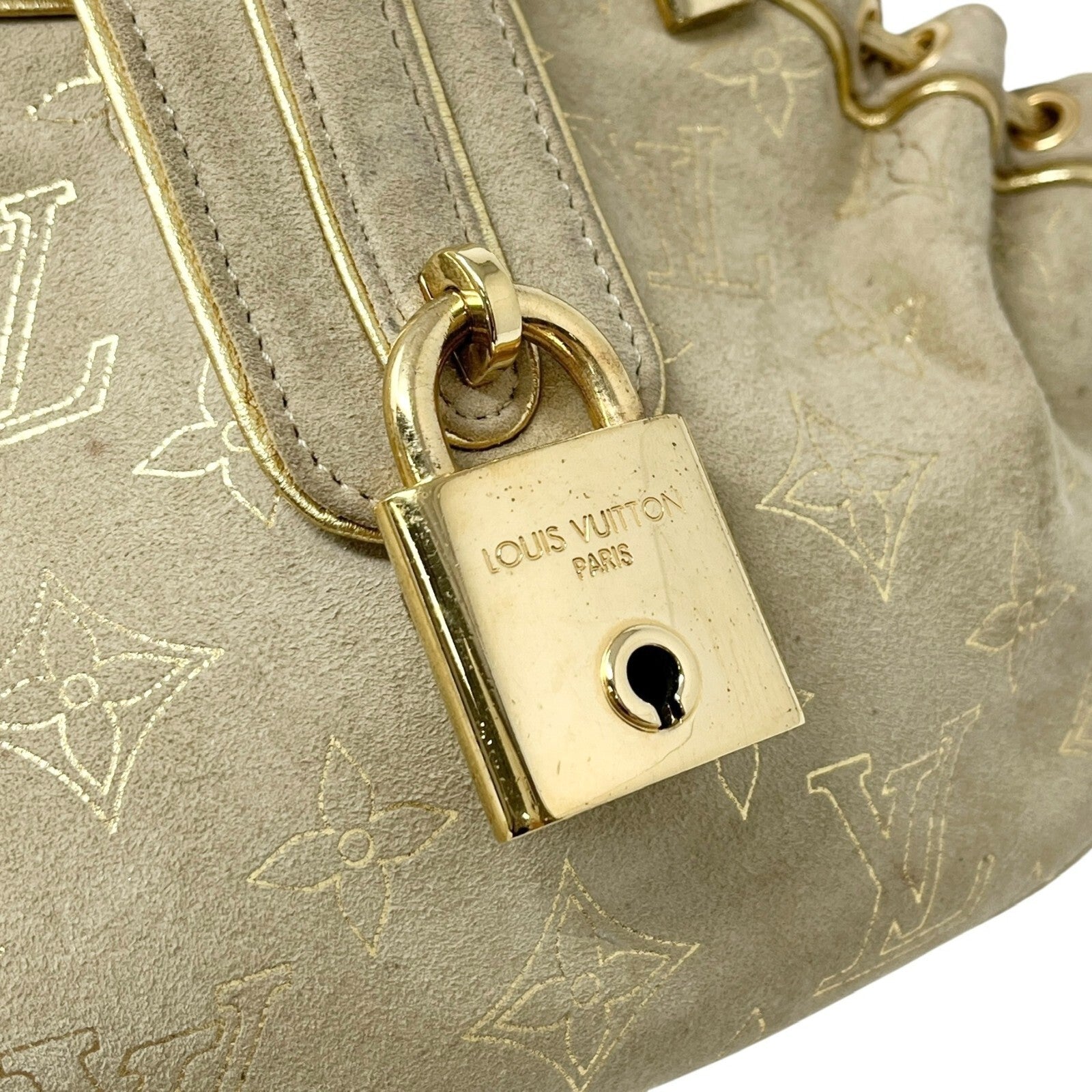 LOUIS VUITTON Vintage LV Monogram Extraordinary Theda Mini Bag Beige Gold Suede