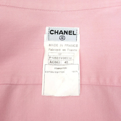 CHANEL Vintage 98P CC Logo Cropped Zip Shirt Top #40 Pink Cotton 902832
