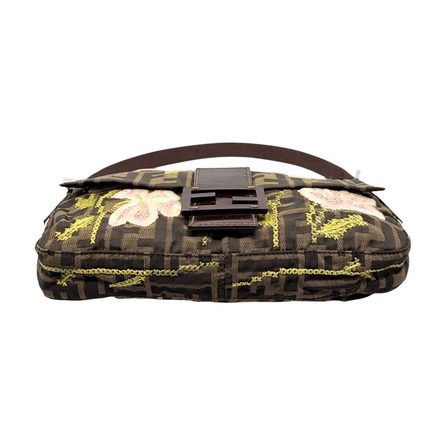 FENDI Vintage FF Zucca Mamma Baguette Flower Shoulder Bag Canvas Brown 901848