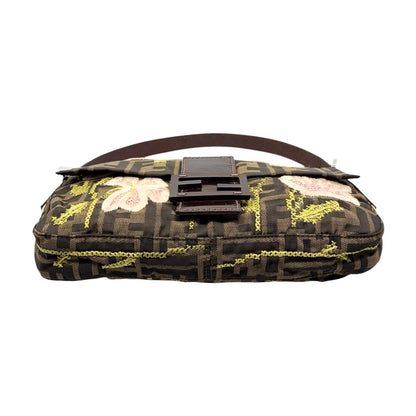 FENDI Vintage FF Zucca Mamma Baguette Flower Shoulder Bag Canvas Brown 901848