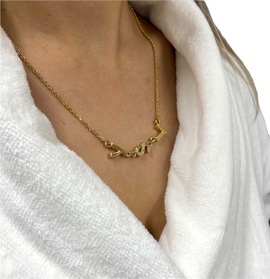 Yves Saint Laurent Vintage Necklace YSL Logo Rhinestone Chain Gold RankAB