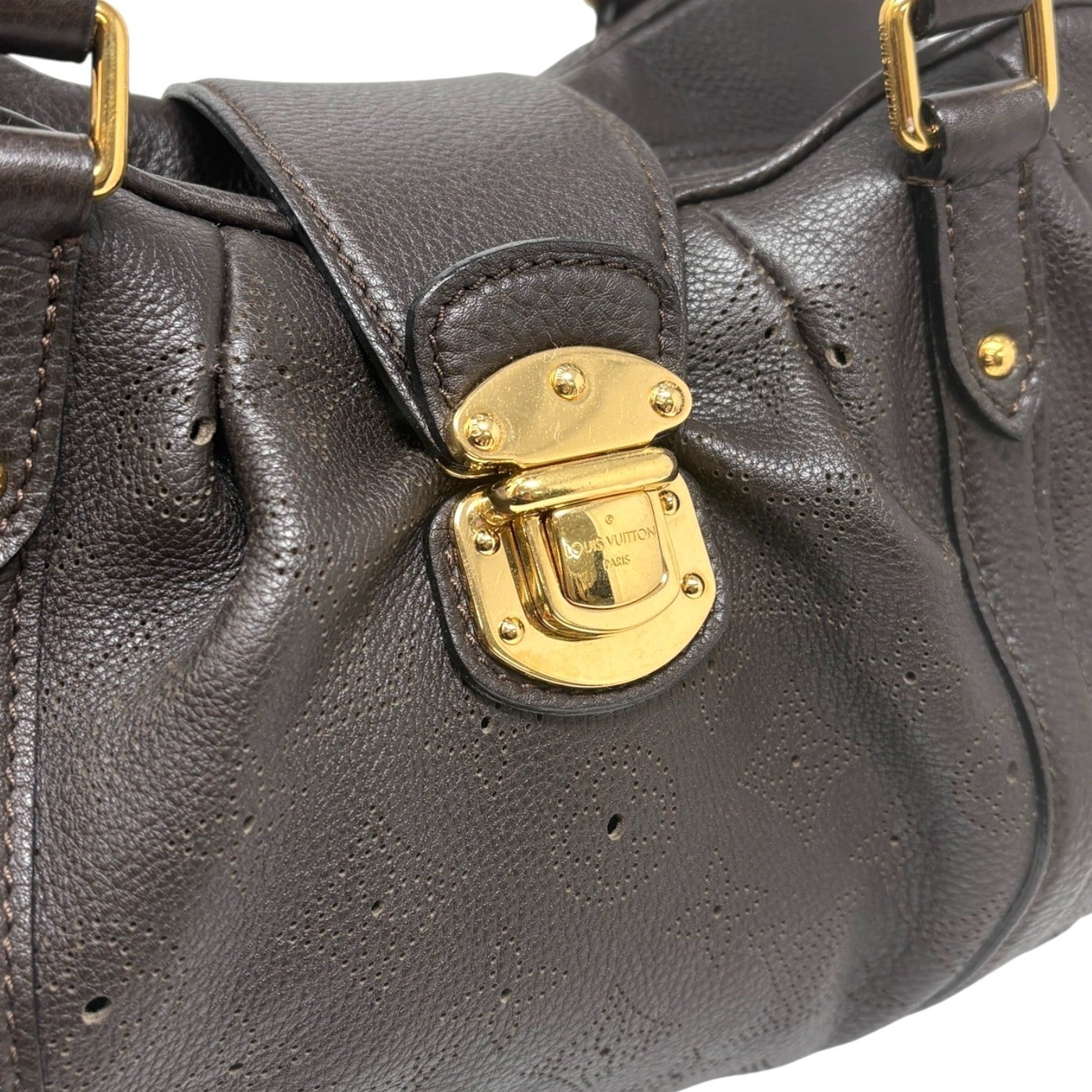 LOUIS VUITTON Vintage Monogram Mahina Shoulder Bag Brown Gold Leather Suede