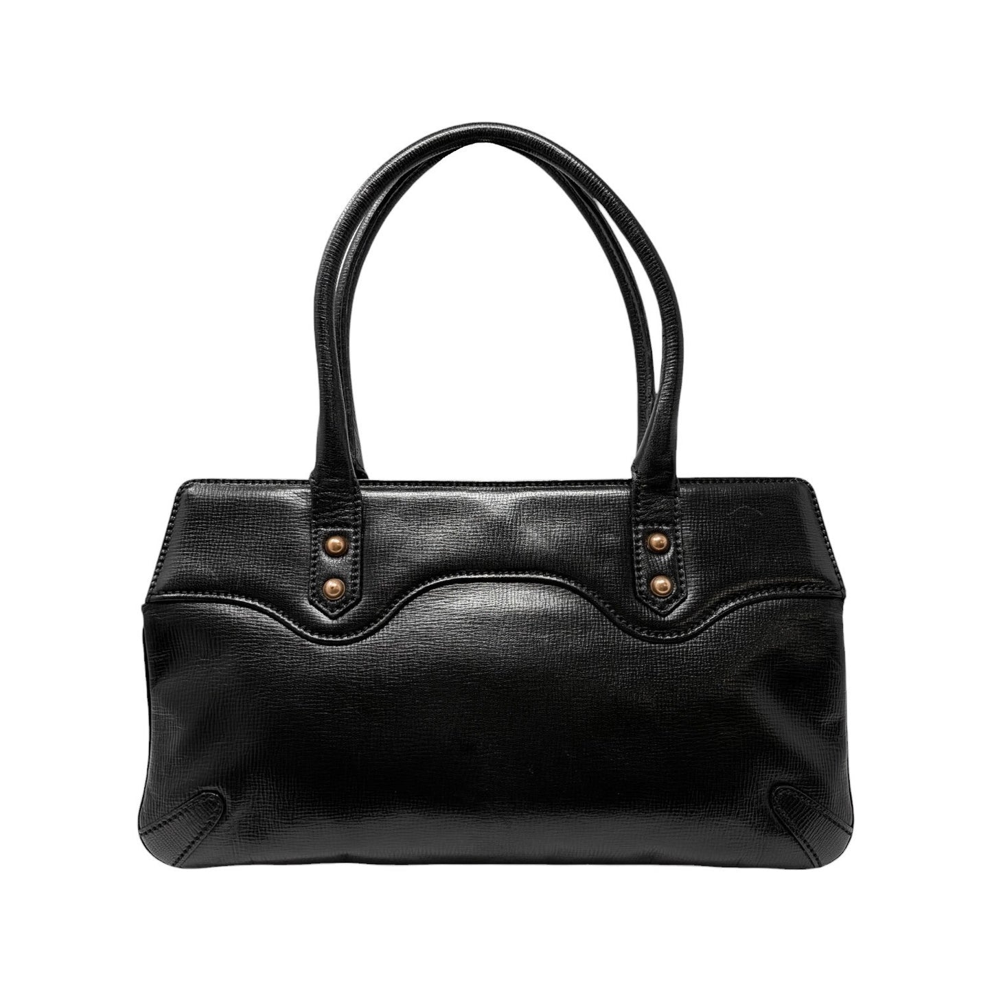 GUCCI Vintage Horsebit Chain Shoulder Tote Bag Black Gold Leather 902057