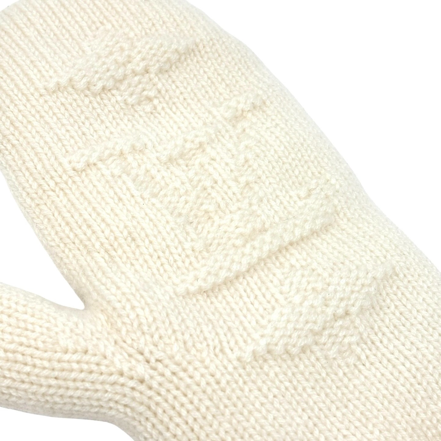LOUIS VUITTON Vintage Cashmere Knit Gloves Mittens Mink Pompons Cream LV Logo