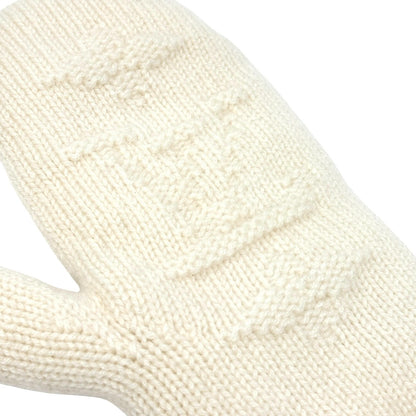 LOUIS VUITTON Vintage Cashmere Knit Gloves Mittens Mink Pompons Cream LV Logo