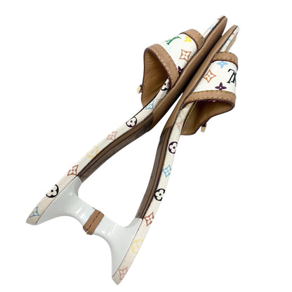 LOUIS VUITTON Vintage Monogram Multicolor Sandals Heels #37 White Beige 902545