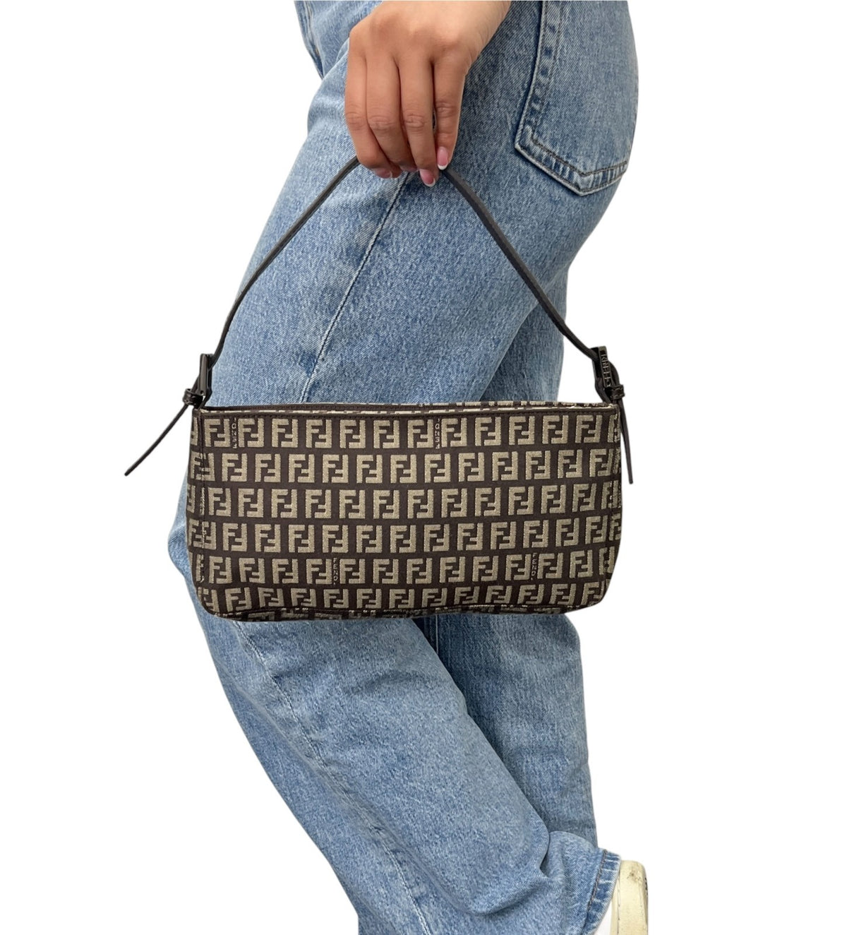 FENDI Vintage Zucchino Monogram Mini Shoulder Bag Brown Beige Canvas 902498