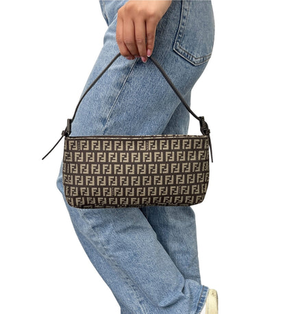 FENDI Vintage Zucchino Monogram Mini Shoulder Bag Brown Beige Canvas 902498