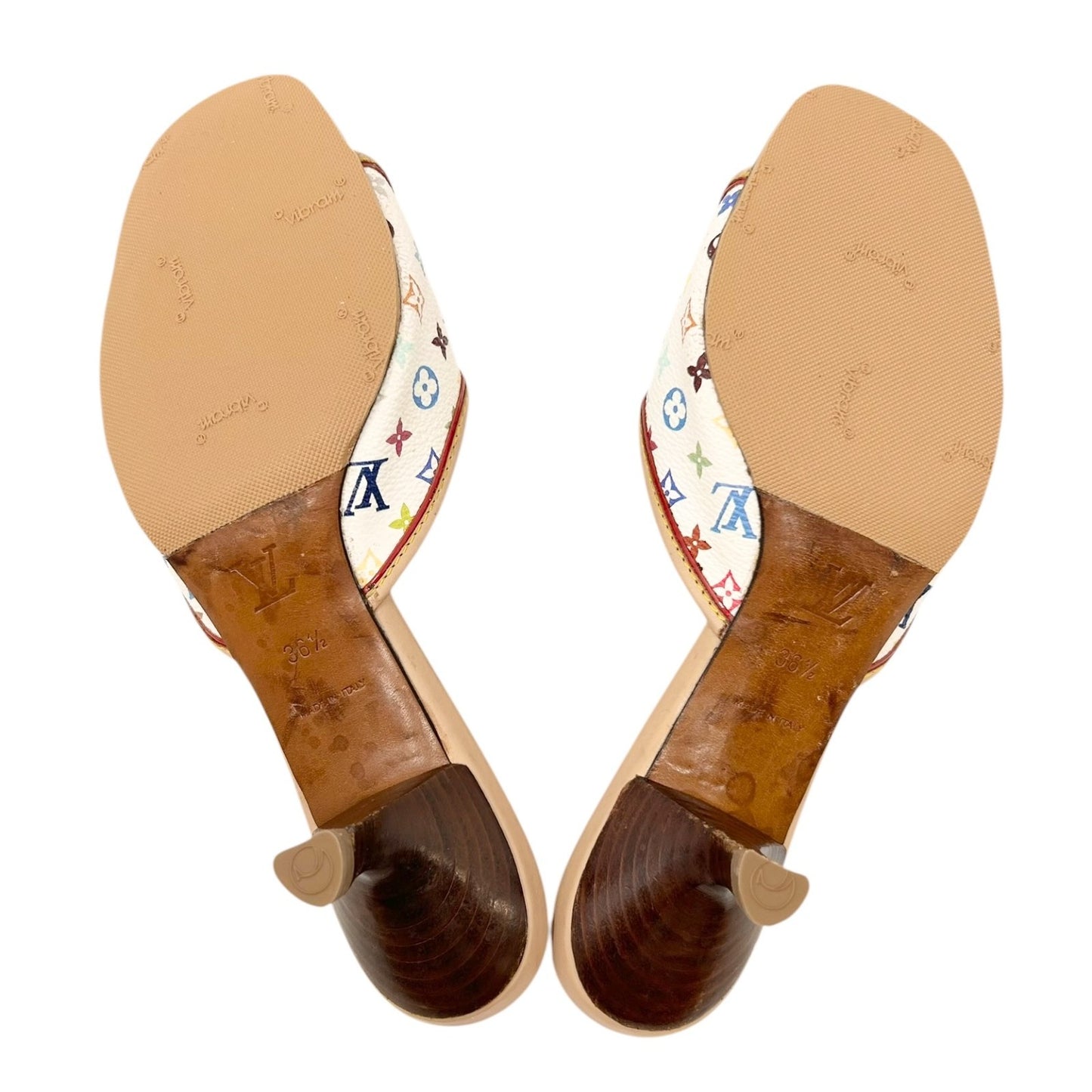 LOUIS VUITTON Vintage Monogram Multicolor Sandals Heels #36.5 White Purple