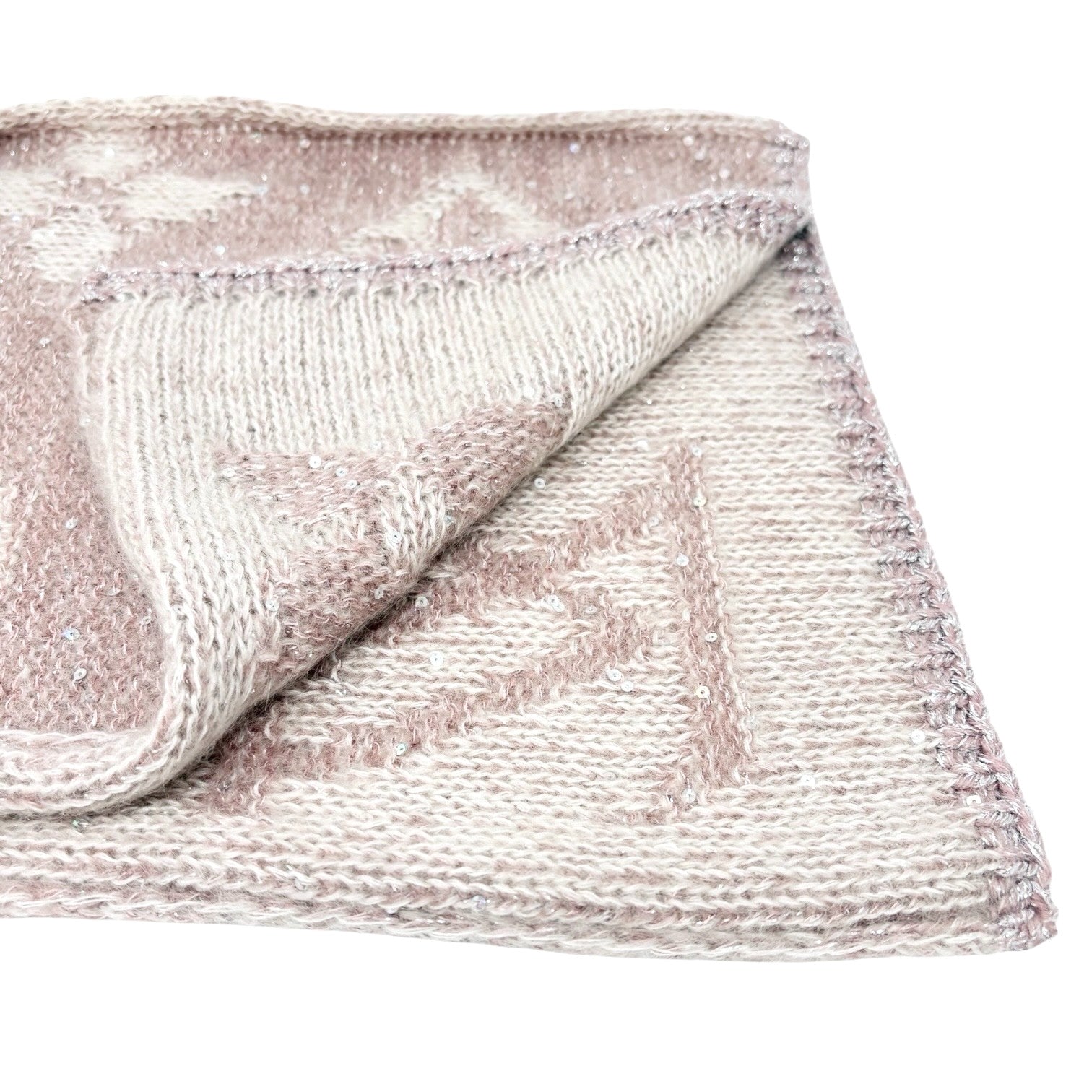 LOUIS VUITTON Vintage Monogram Logo Knit Sequins Scarf Muffler Wrap Pink Mohair