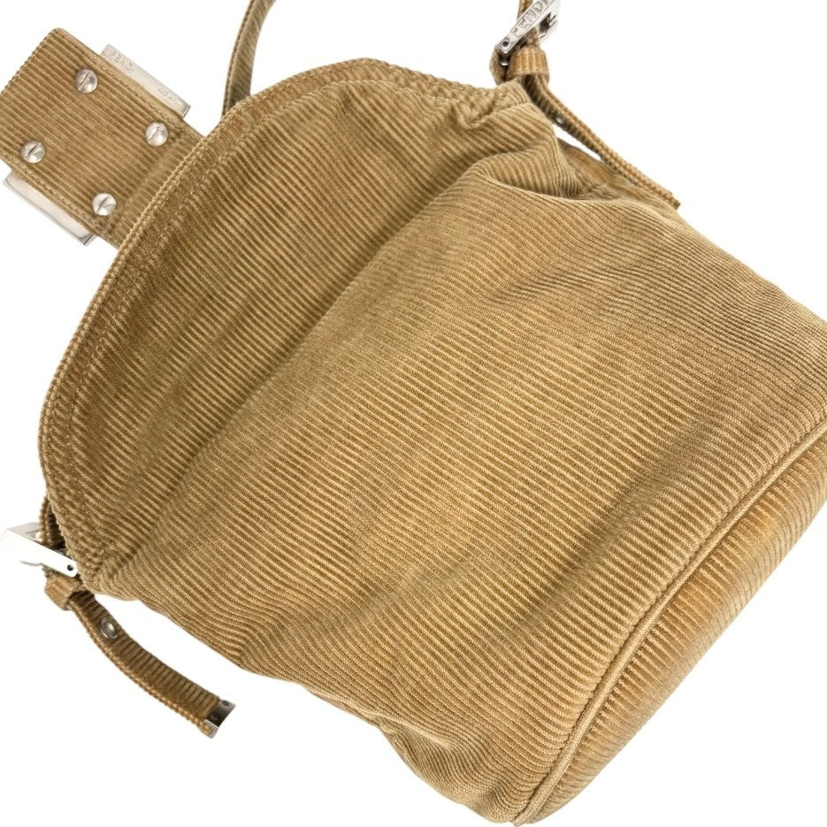 FENDI Vintage FF Logo Mamma Baguette Mini Shoulder Bag Beige Corduroy 901886
