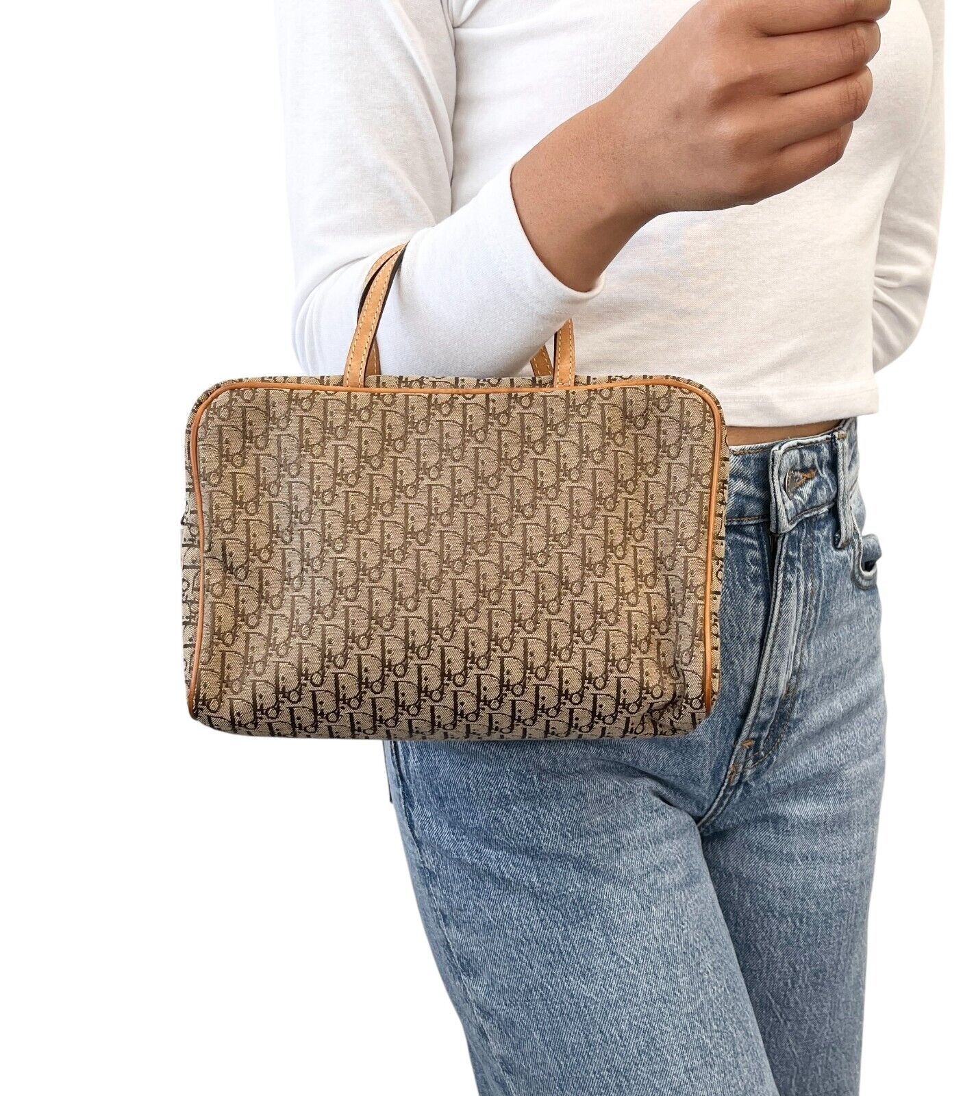 Christian Dior Vintage Trotter Monogram Logo Mini Bag Handbag Brown Canvas