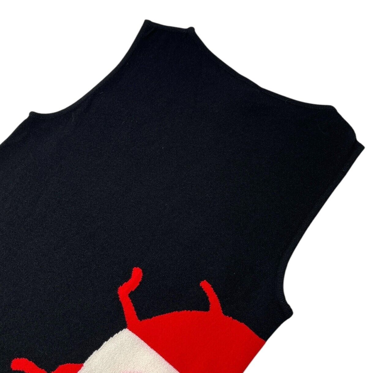 CHANEL Vintage 04P CC Mark Logo Ladybugs Knit Tank Top #38 Black Red Rayon