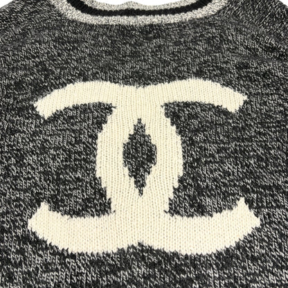 CHANEL Vintage 96A Big CC Logo Knit Cashmere Sweater Top #42 Gray Black 902394