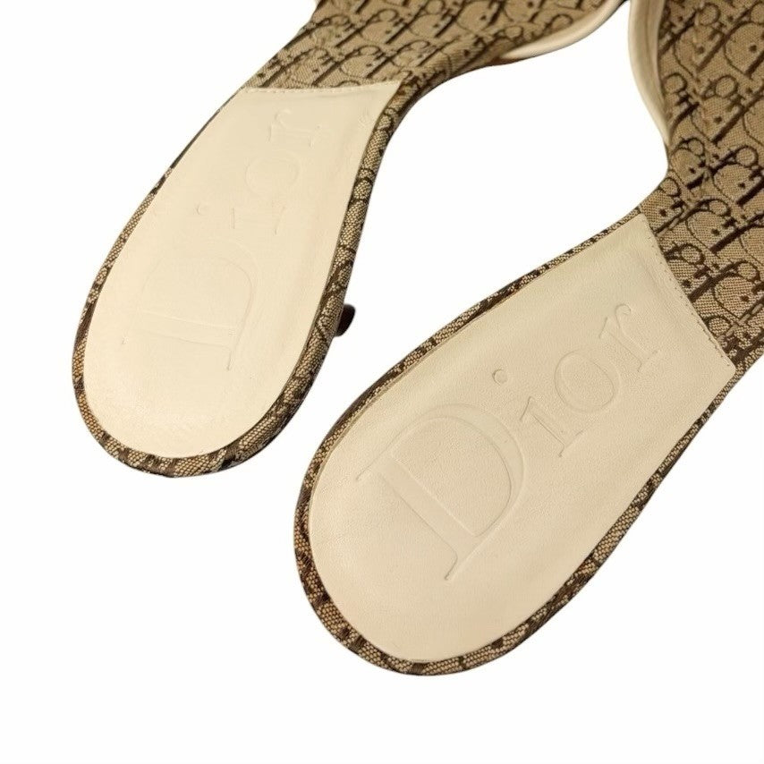Christian Dior Vintage Trotter Monogram Sandals Heels #36.5 Beige Cream 902256
