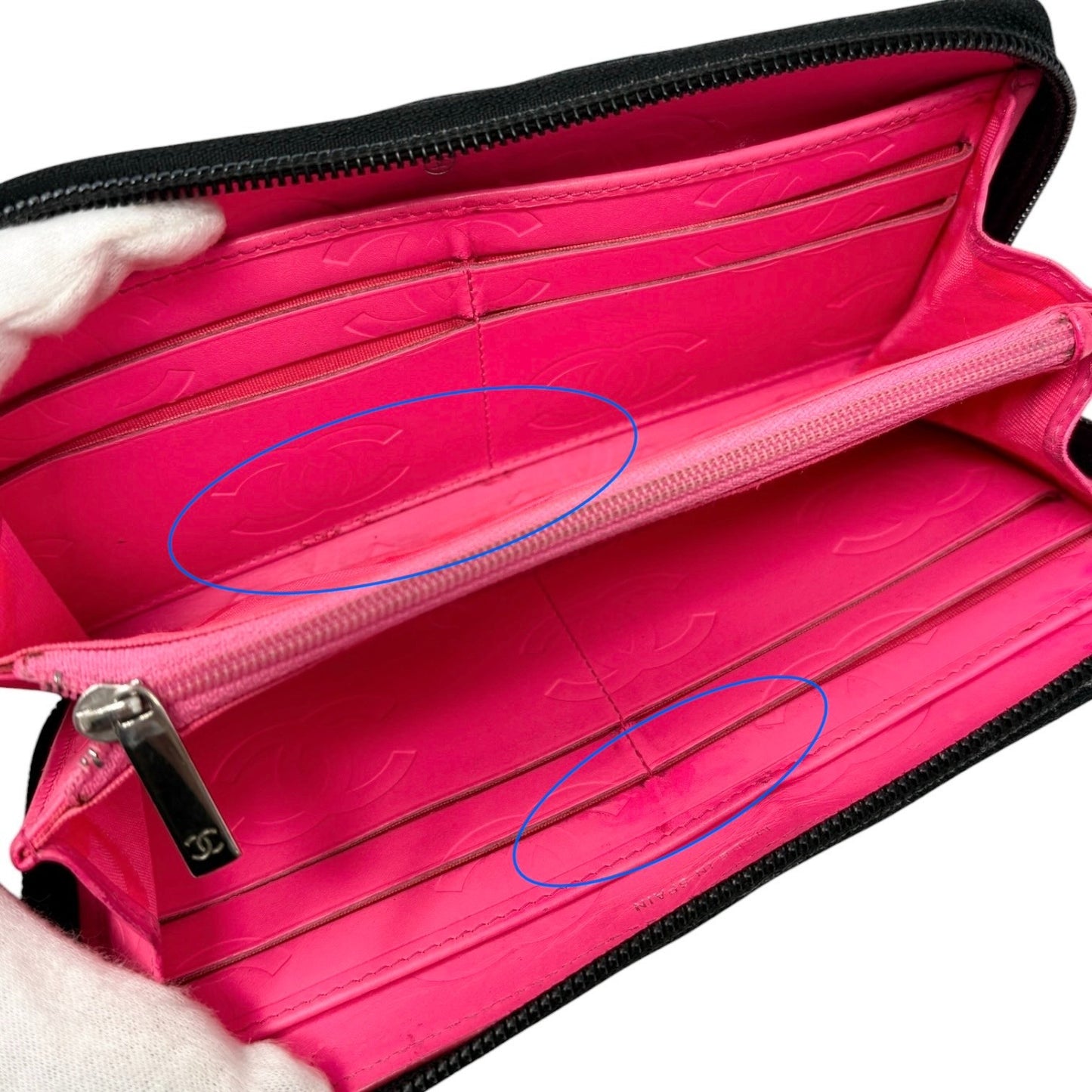 CHANEL Vintage Cambon Line CC Logo Quilted Wallet Black Pink Leather 901969