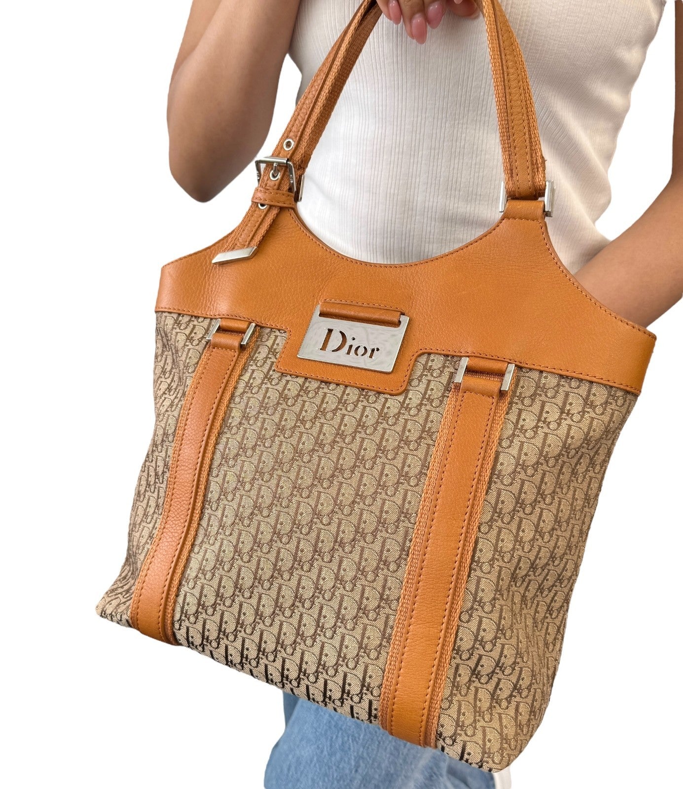 Christian Dior Vintage 2005 Trotter Monogram Street Chic Logo Tote Bag Canvas