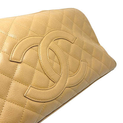 CHANEL Vintage Big CC Logo Quilted Leather Boston Bowling Bag Beige Gold Stitch