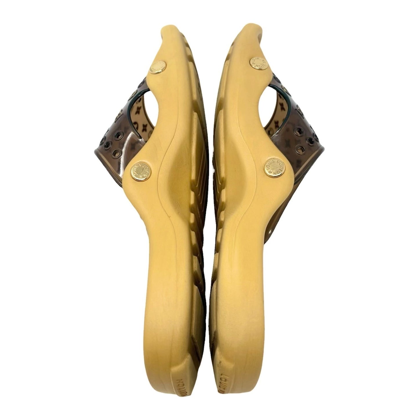 LOUIS VUITTON Vintage Monogram Rubber Slide Sandals #36 Brown Beige 902544