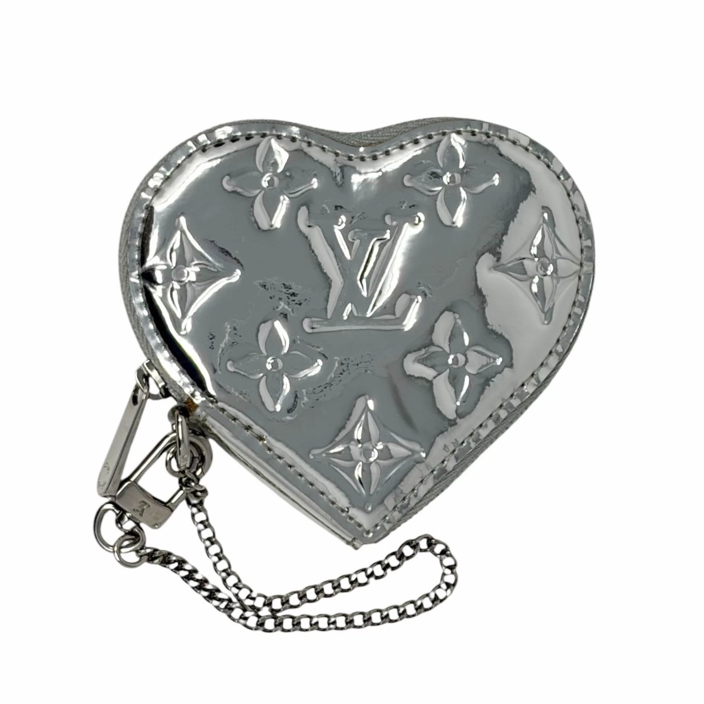 LOUIS VUITTON Vintage Monogram Miroir Porte Monnaie Coeur Coin Purse Silver