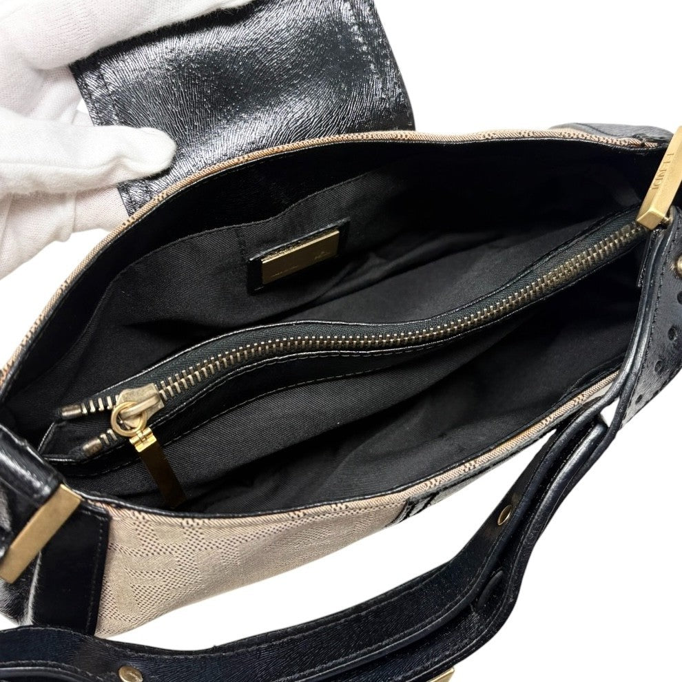 FENDI Vintage FF Logo Zucca Monogram Shoulder Bag Beige Black Canvas 902308