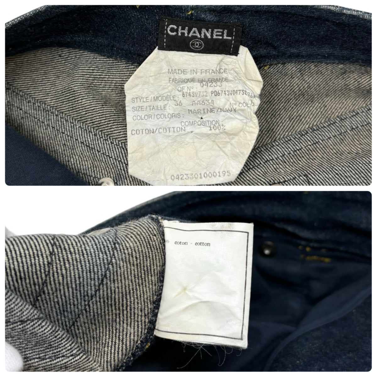 CHANEL Vintage CC Logo Denim Short Pants #36 Dark Blue Silver Cotton 902896